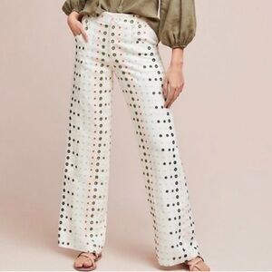 Anthropologie | Ett:Twa Colorful Eyelet On White Trouser Pant Size US2